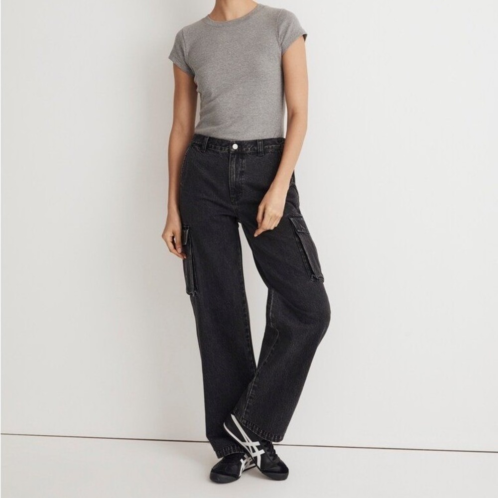 Madewell Low-Slung Cargo Jeans Sz 31 Black NWT Cotton Utility Straight